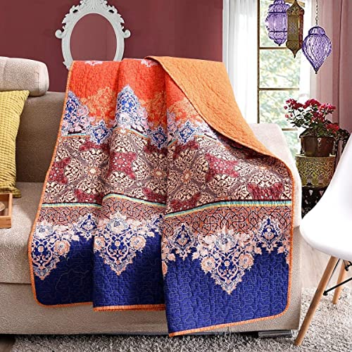 quilted throws for sofa - Exclusivo Mezcla Cotton Boho Quilted Throw Blanket for Couch Sofa, Decorative and Lightweight Bohemian Pattern Bed Blanket, 50x60 Inch, Paisely