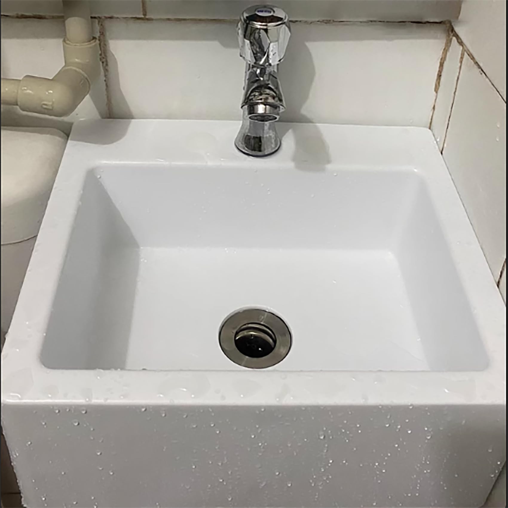 Bianco Lavello Quadrata, 33.5x29x13cm/13x11.4x5inch Lavatoio Lavapanni Monoblocco in Resina PP, Lavello Angolare da Bagno per Lavanderia Garage Bagno Guardaroba WC 75cm Conduttura Fognaria