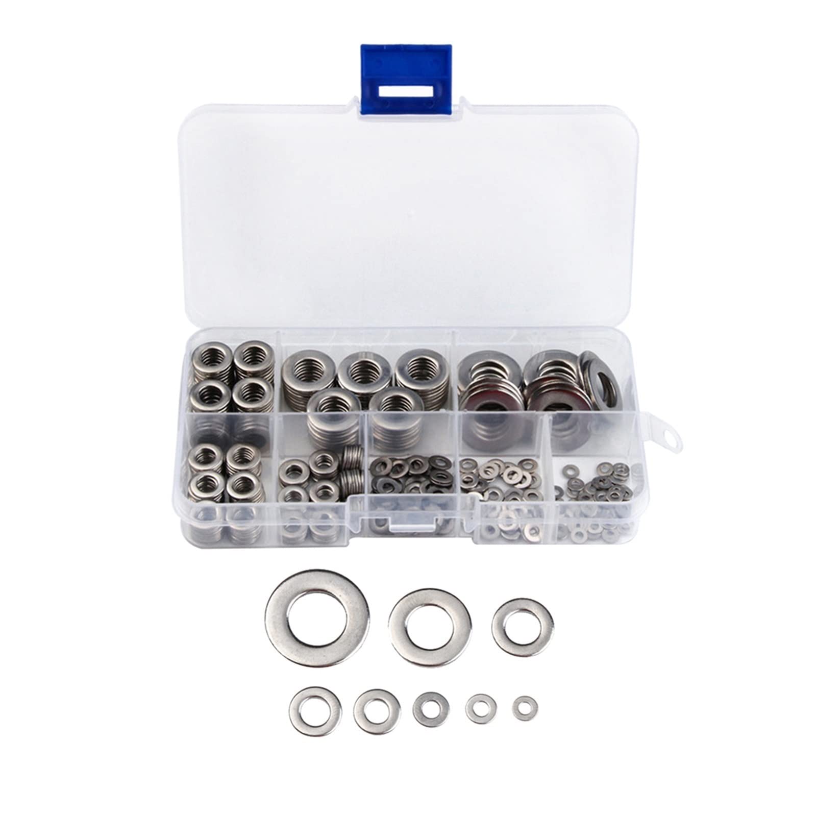 Arandelas de Acero 360 unids/Set de Arandelas Planas, Acero Inoxidable 304, Juego de clasificación de Arandelas de Guardabarros Grandes M2 M2.5 M4 M5 M6 M8 M10 M12 reparación General