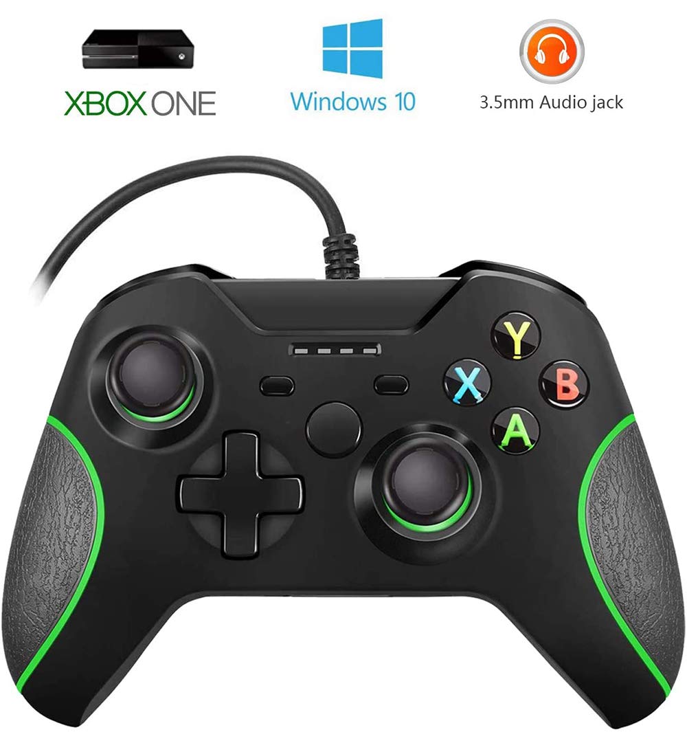 Manette filaire pour Xbox One, double vibration USB, manette de jeu filaire Xbox One, compatible avec Xbox One/S/X/PC, Windows 7/8/10, avec prise jack audio 3,5 mm