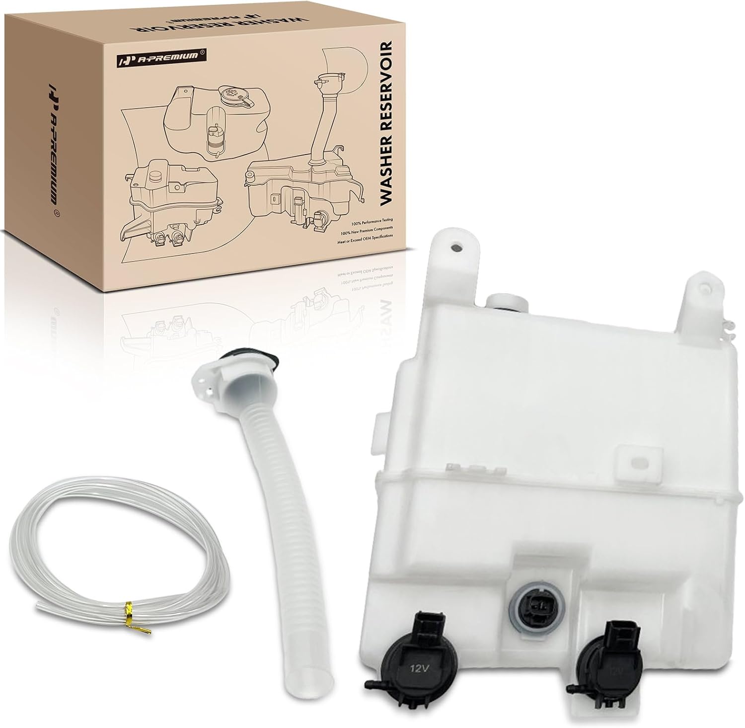 A-Premium Windshield Washer Reservoir Compatible with Select Toyota & Lexus Models - Highlander 2004-2007, RX330 2004-2006, RX350, with (Cap/Washer Pump/Fluid Level Sensor/Filler Neck/Hose/Bracket)