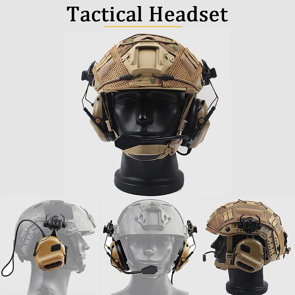 Fast Casque Airsoft avec Casque Antibruit, Housse de Casque Tactique Multicam et Masque Intégral Cagoule, Équipement Tactique d'extérieur pour Jeu Militaire CS de Chasse au Paintball
