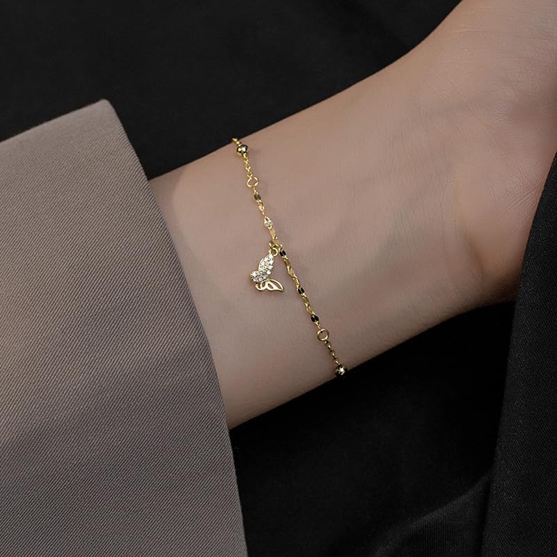Pulsera De Plata，Pulsera De Mariposa Hueca Con Diamantes De Plata Esterlina S925 De Alta Gama Con Hebilla De Resorte Ajustable, Joyería Energética Para Mujer.