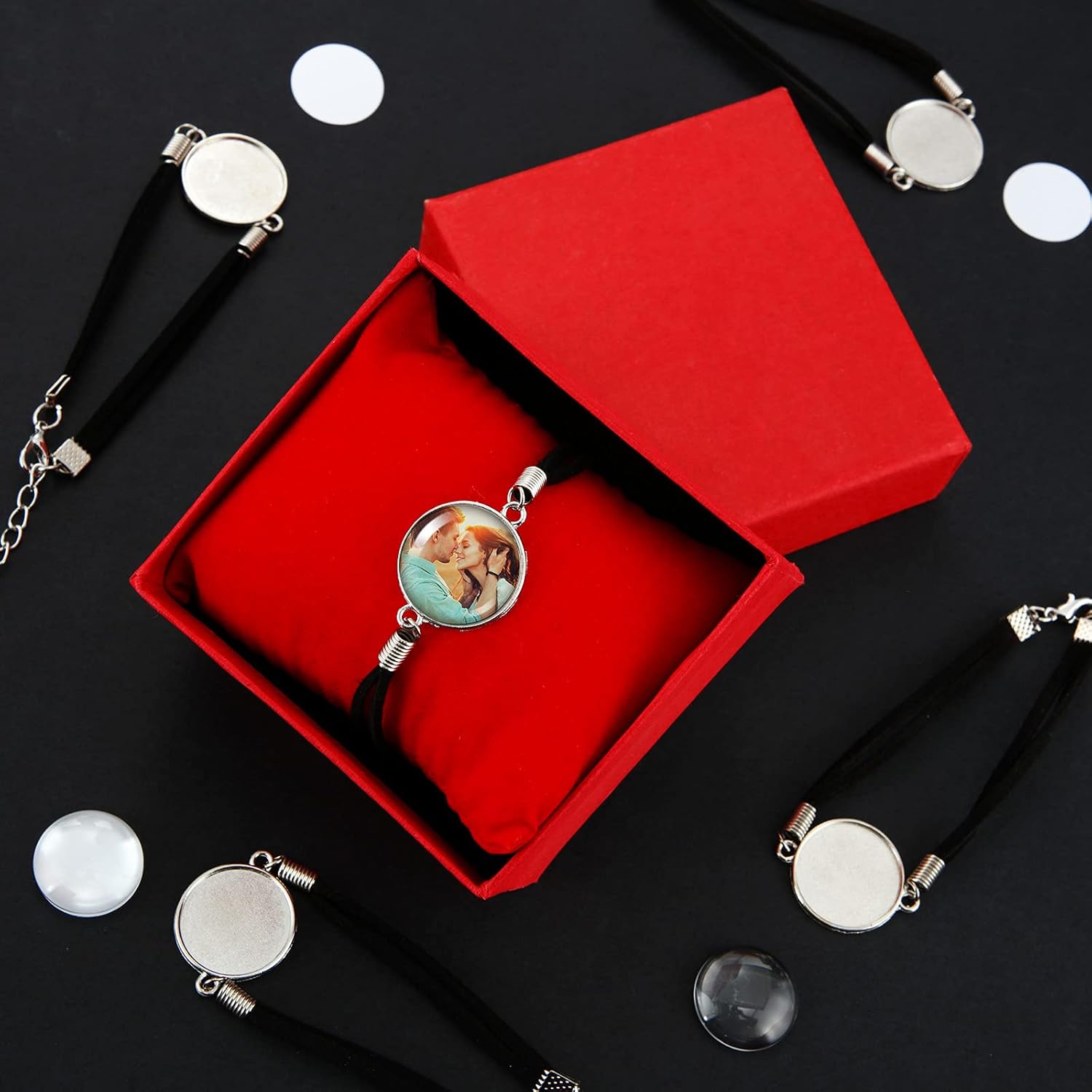 16 Pieces 20 mm Sublimation Bracelet Blanks Bezel Bracelet Tray Settings Faux Leather Base Tray Bangles with 16 Round Glass Cabochons and Aluminum Sheets for Jewelry Making DIY Supplies - Image 5