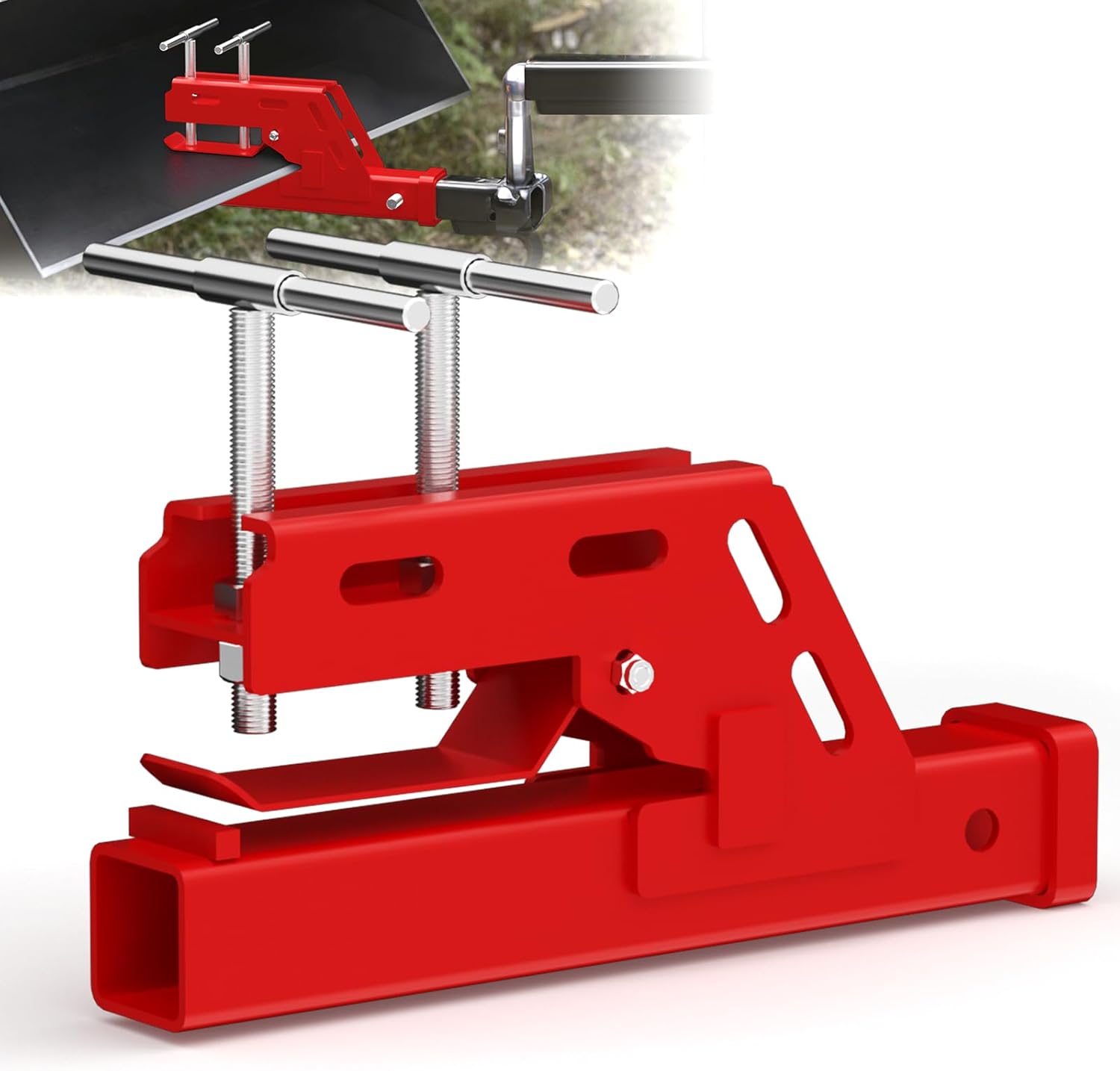 2026 New Upgraded Clamp On Trailer Hitch 2" Receiver, Heavy-Duty Bucket Trailer Hitch, Ball Mount Adapter Compatible with Kubota Deere Bobcat Bucket, for Boat, RV, Camping Accessories, Red