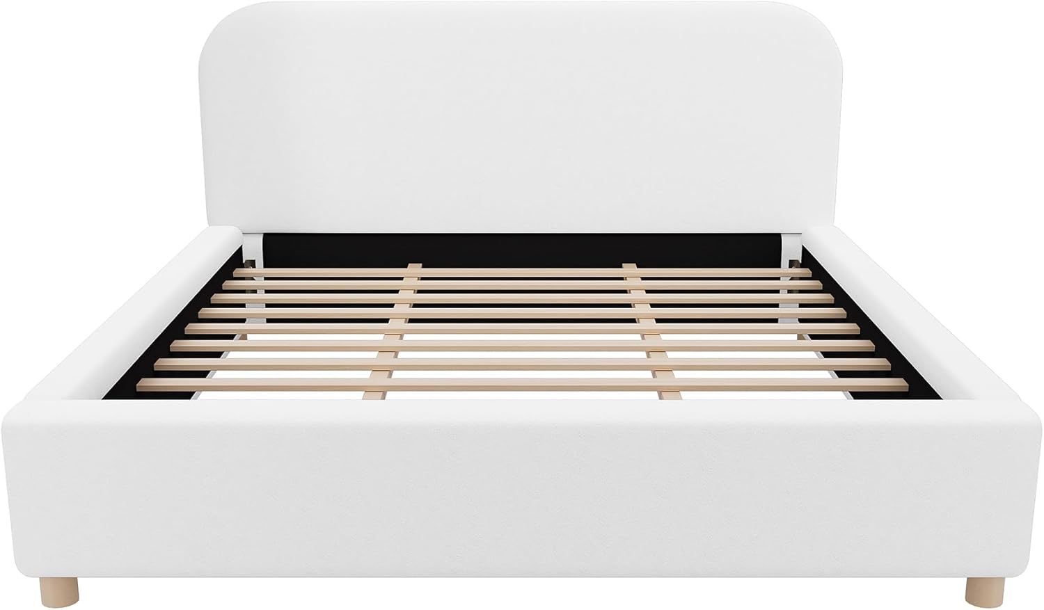 PVWIIK Cloud Boucle King Size Upholstered Platform Bed Frame with Headboard for Bedroom,Guest Room,Near Ground Design Bedstead with Wood Slats Support, Easy Assembly, Beige