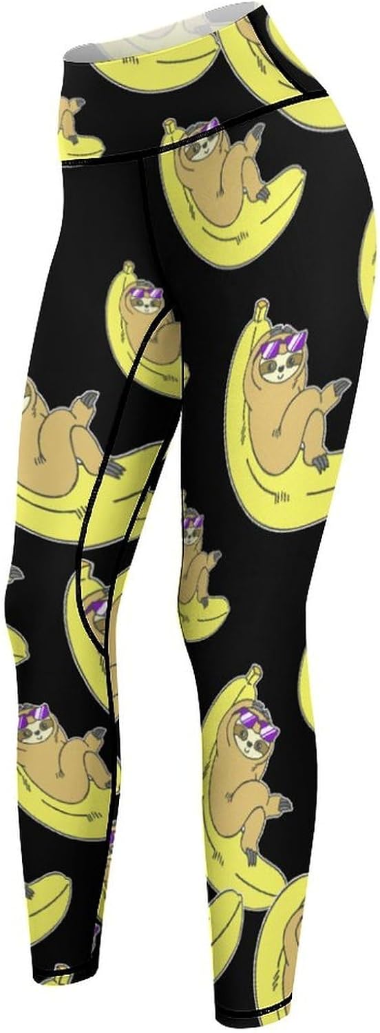 Funny Banana Sloth Yoga Pants Women High Waisted Leggings Workout Athletic Lounge Pant