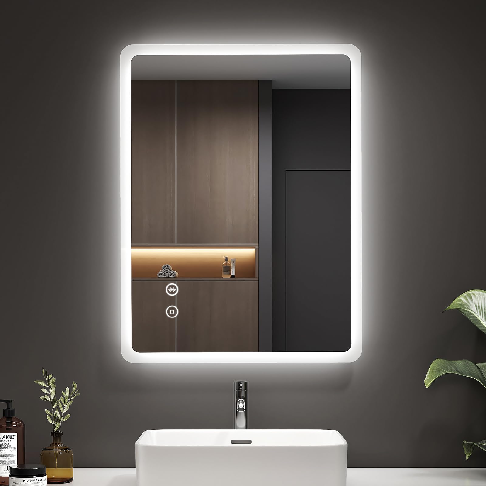 EMKE 45 × 60 cm LED Bathroom Mirror, Bluetooth, Shaver Socket