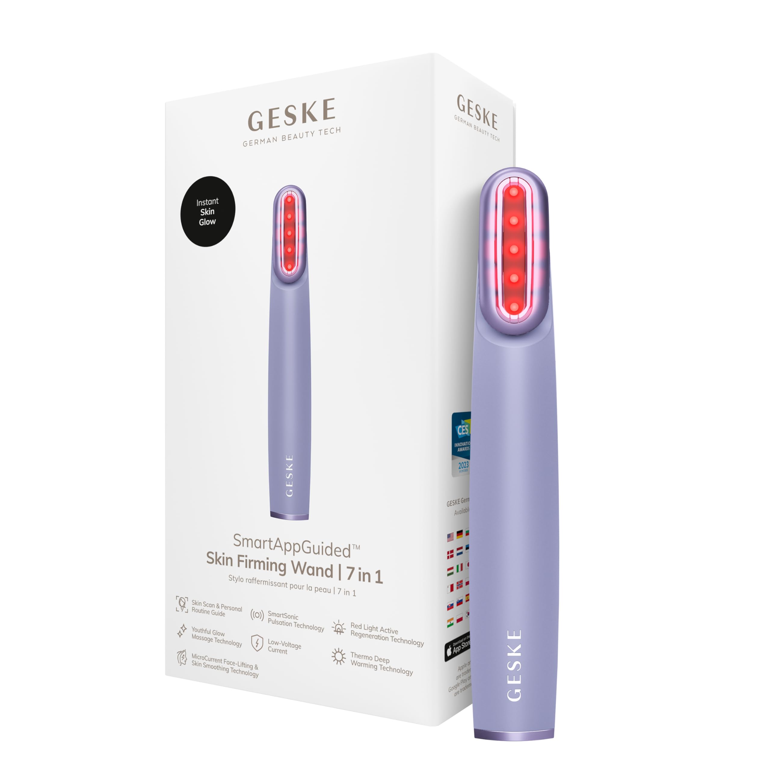 GESKE Skin Firming Wand | 7 in 1 | Anti-Aging | Mikrostrom Facelift | Reduziert Alterserscheinungen | Fortschrittlicher Facial Firmer | Red LED Light Technology | Flexibler Kopf