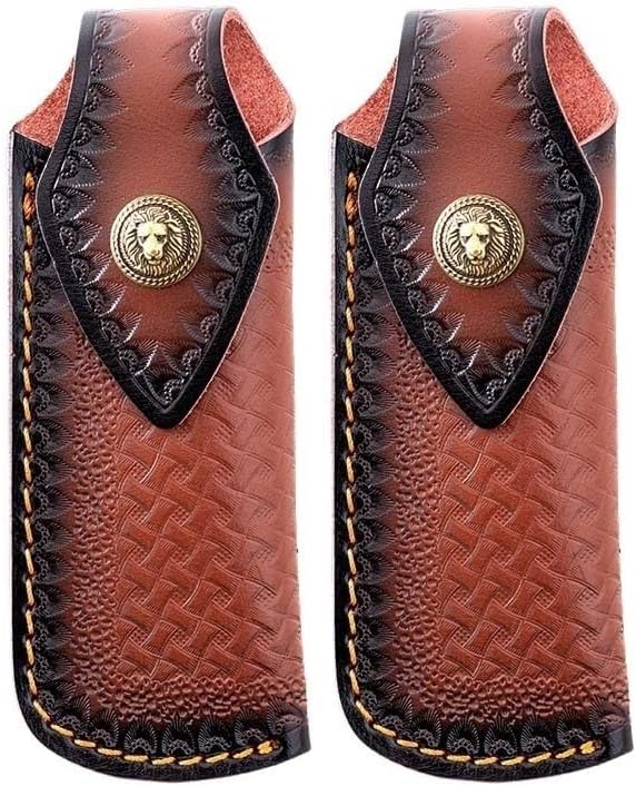 2PCS Knife Sheaths for Belt with Brass Snap Closure, Cowhide Leather Protective Cases Fit for Outdoor Activities