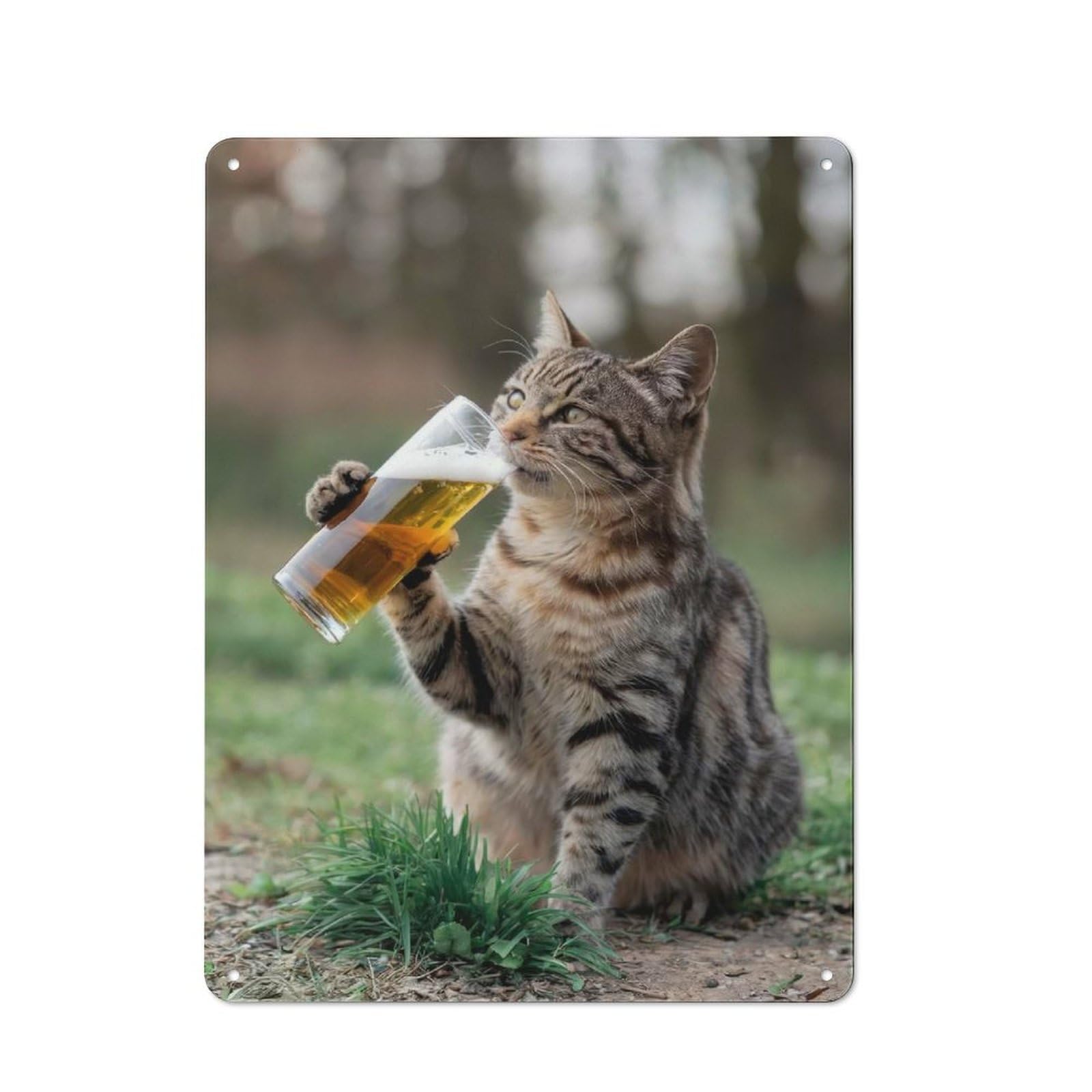 Junmoney Style-13 Cat Enjoying A Sip Of Beer Industrial-Style Metal Sign 40X30cm For Living Room Wall, For Collectors Decorating Living Rooms And Feature Walls