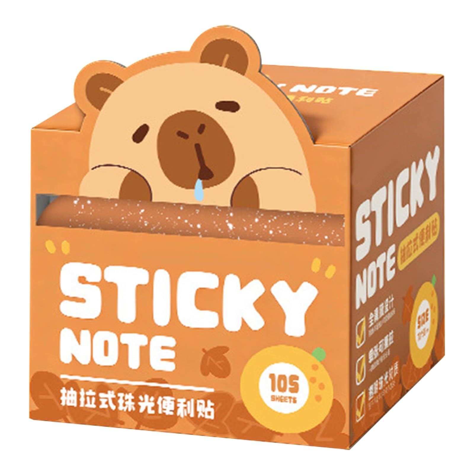 Glitter Sticky Notes, Transparent Sticky Notes with Cartoon Pattern (C-Orange)