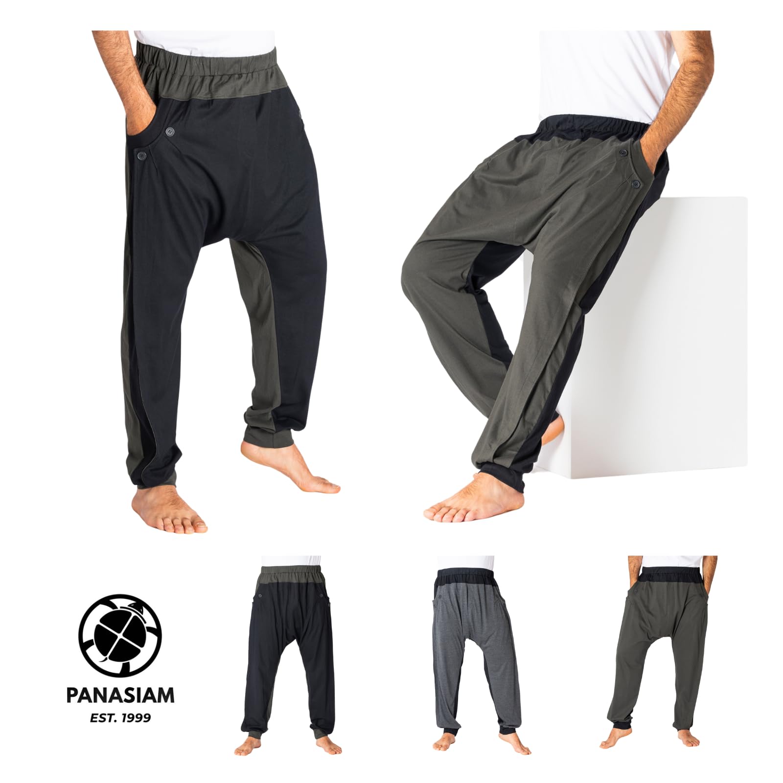 PANASIAM Pantalones Baggy Unisex - Estilo Harem Pantalones Yoga de Algodón | Pantalón informal, corte holgado, tiro bajo, pantalones cómodos, estilo urbano, cintura elástica, bolsillos grandes