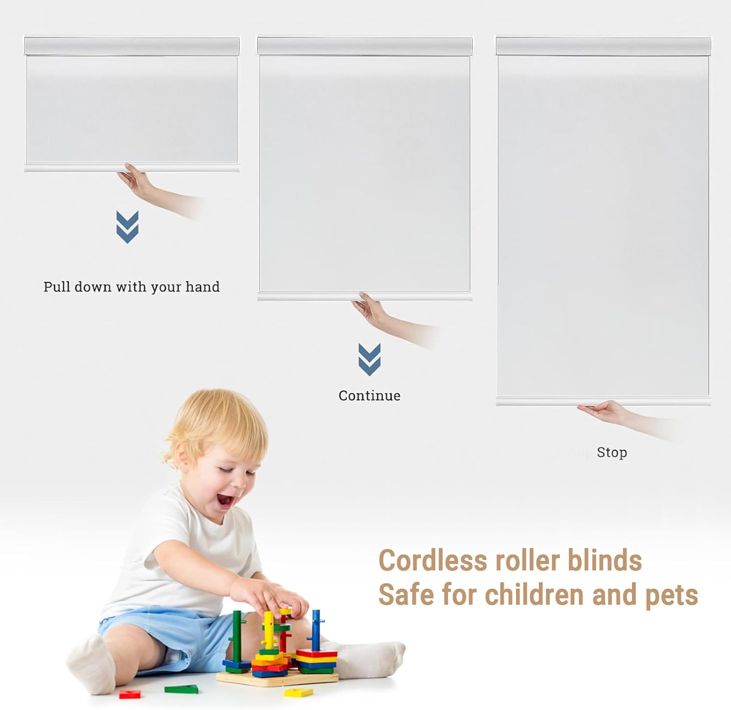 Custom Size Free-Stop Cordless Roller Blinds for Windows Blinds Light Filtering Roller Shades for Windows Natural Woven Linen Fabric UV Protection Shades for Home,Office,Linen Cream,83" W × 56" H