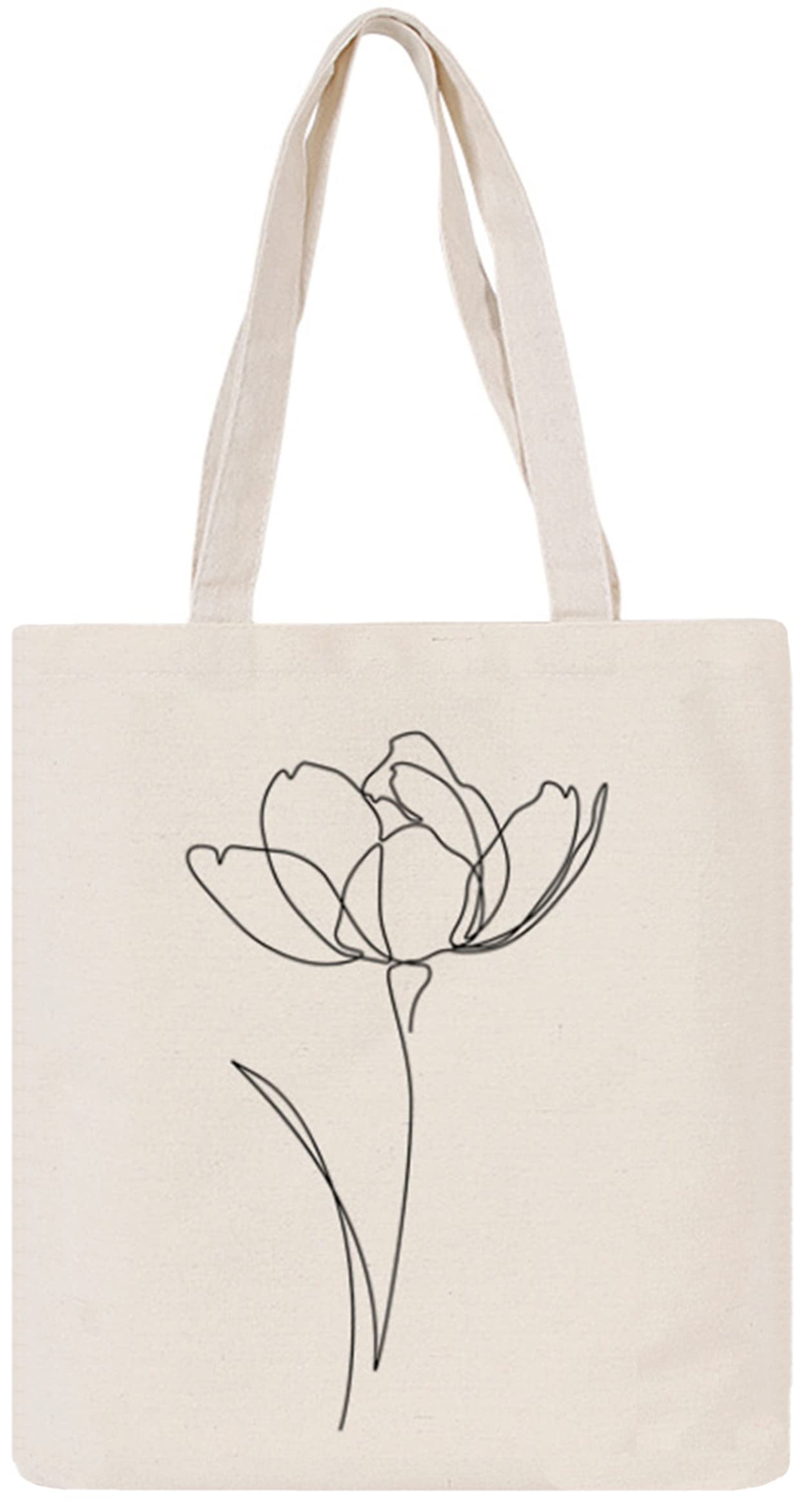 XINGNIAO Canvas Floral Botanical Tote Bag for Women Teacher, Reusable Grocery Bags, Cute Cat Tote Bags Aesthetic for Shopping
