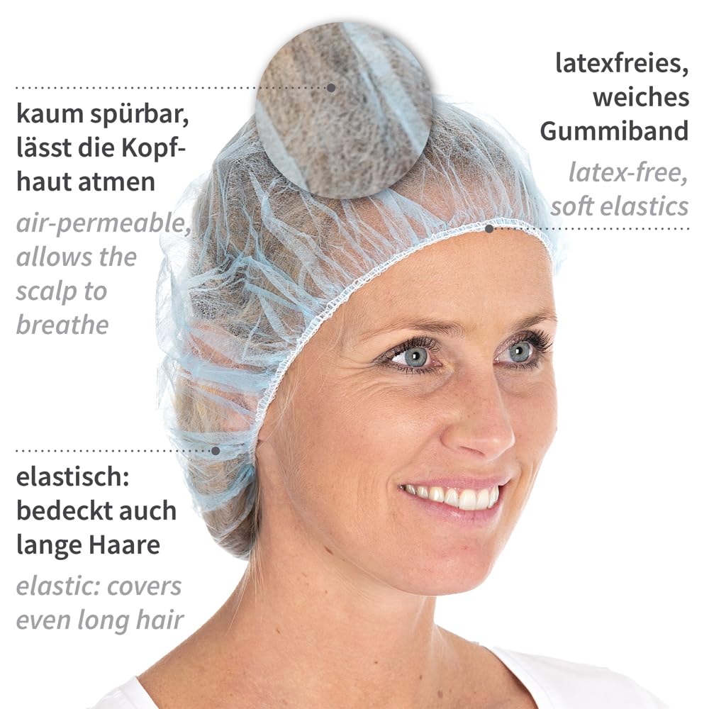 FRANZ MENSCH 1000 Stück Hygonorm Baretthauben Bettina Light | PP, blau, Einheitsgröße, Ø: 60cm, Beutel, Karton, Baretthauben, OP Kopfhauben, Einweghauben
