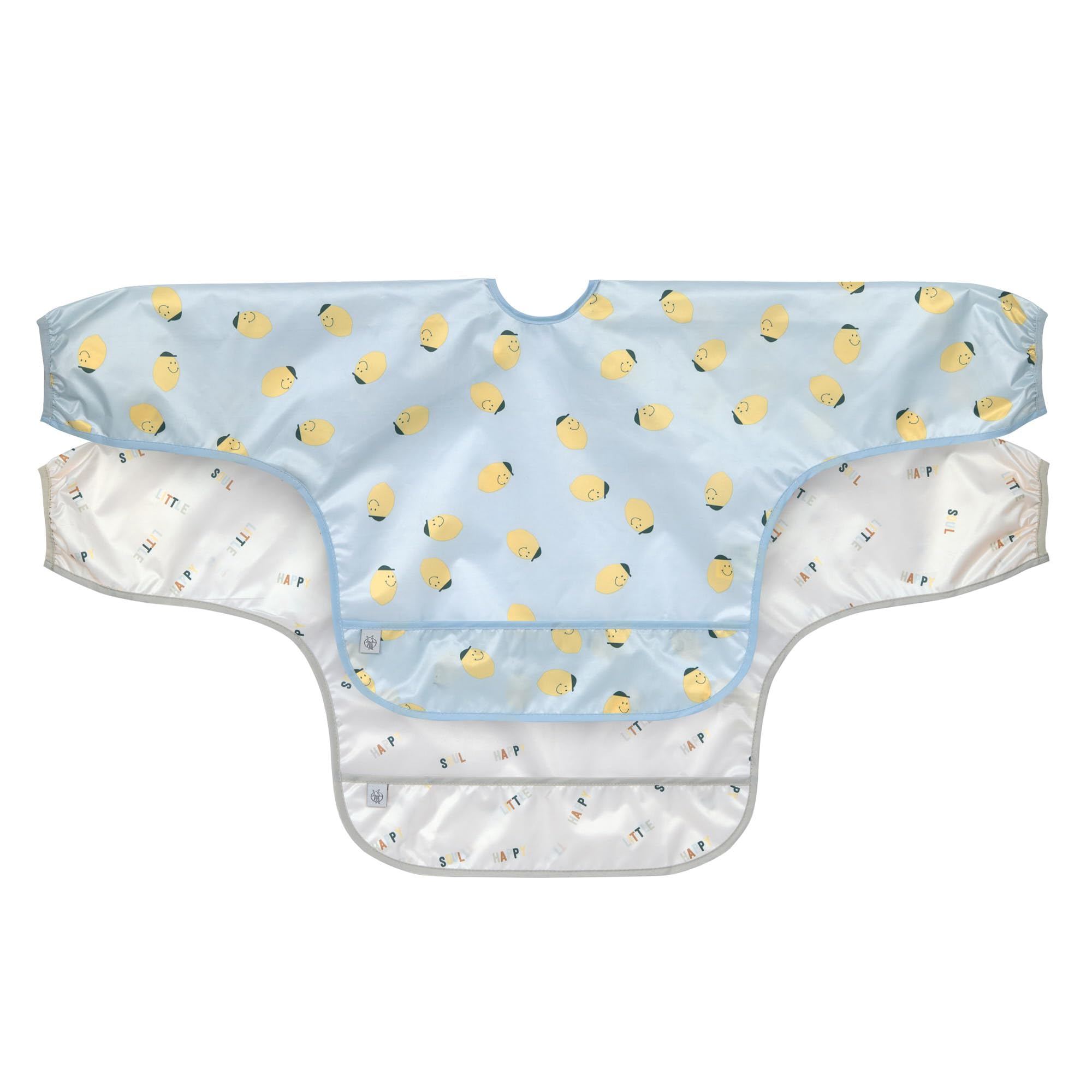 Lässig Long Sleeve Bib Set (2 Pack) for Fastener Receiver/Long Sleeve Bib Happy Fruits Lemon