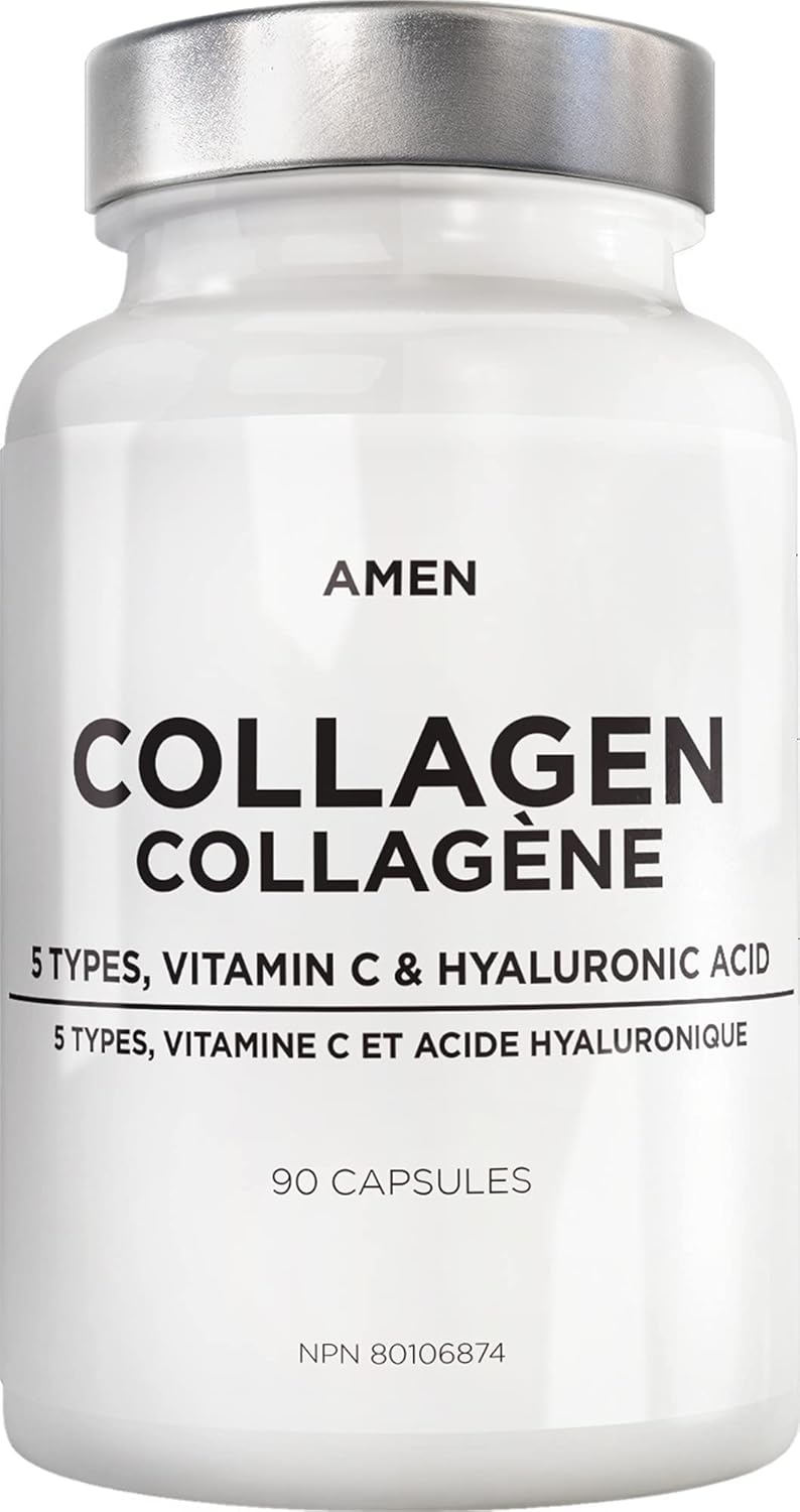 Amen Multi Collagen Peptides Capsules with Hyaluronic Acid and Vitamin C – 5 Types of Grass Fed Hydrolyzed Collagen Protein Type I, II, III, V, X – Amino Acids – Collagen Supplement – 90 Pills Amen Multi Collagen Peptides Capsules with Hyaluronic Acid and Vitamin C – 5 Types of Grass Fed Hydrolyzed Collagen Protein Type I, II, III, V, X – Amino Acids – Collagen Supplement – 90 Pills