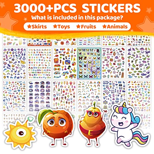 Stickers For Kids, Dcuminkel 1500+ Different Designs ,3000+ Cute Stickers,48 Sheets Super Colorful & Cool Stickers For Kids, Students, Teachers, Adults, Teens. Including Fruits,Animal,Toys,Fish,Cars,Food,Letter,Number Labels And More.great Gift For Toddles,Girls,Teens’s Birthday,Christmas Halloween Or Any Holiday. #TOP1