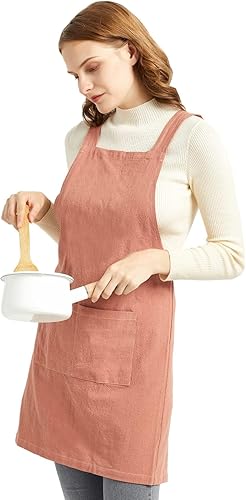 Miniatura 34 de ELEZAY Delantales para mujer con bolsillos, talla grande, cómodo, espalda cruzada, sin lazo, delantal de lino y algodón