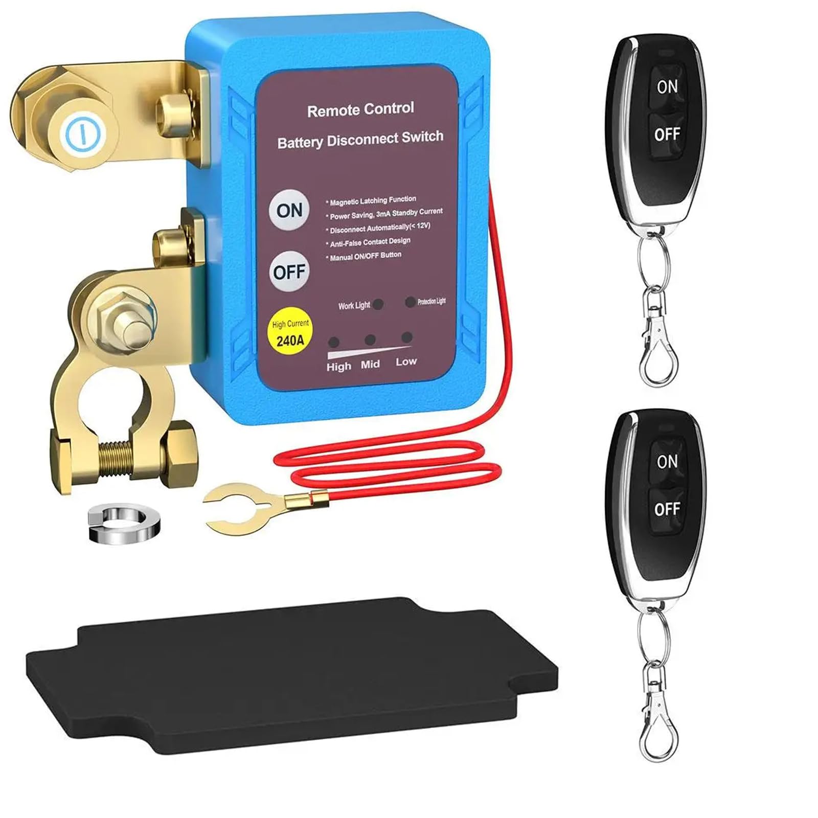 Kill Switch for Car, Car Battery Kill Switch Anti Theft, Remote Battery Disconnect Switch 12V 240A, Automatic Cut/Shut Off Switch for Car RV, ATV, Truck, Auto, Boat