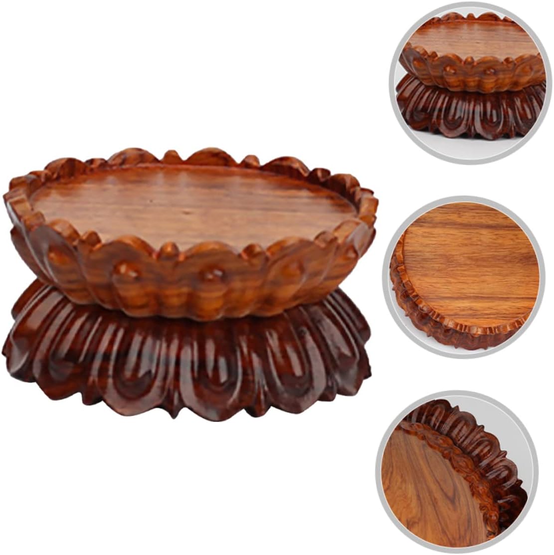 POPETPOP Lotus Flower Crystal Sphere Display Stand Black Wooden Base for Crystal Ball and Ornament Feng Shui and Meditation Home Décor