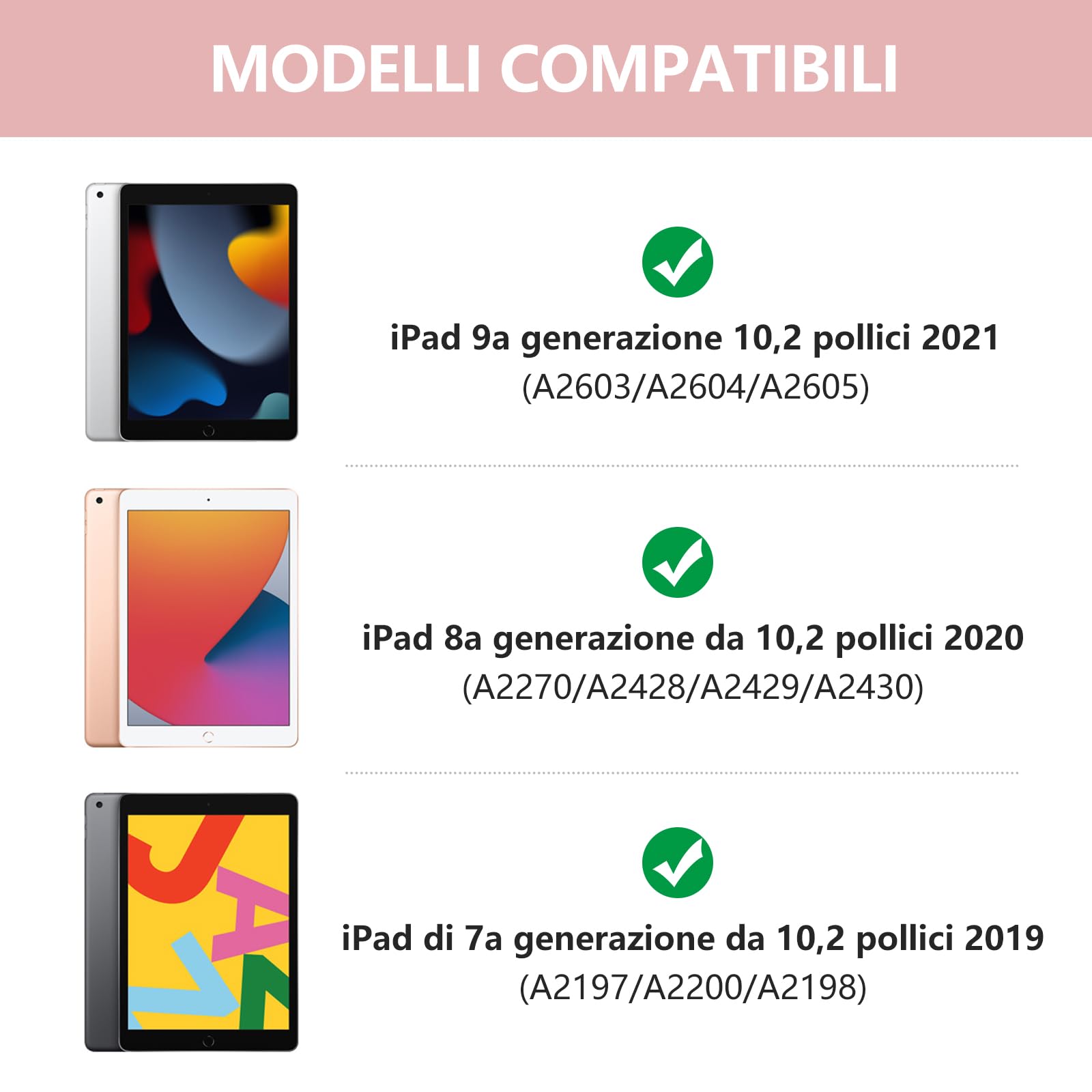 SZO Tastiera per iPad 9 Generazione 10.2 Custodia, Coverper iPad 9a/8a/7a Generazione, 360°Touchpad Flip Cover Rigida Custodia, Tastiera Bluetooth Wireless 7 Retroilluminazione, Auto Sleep/Wake, Rose