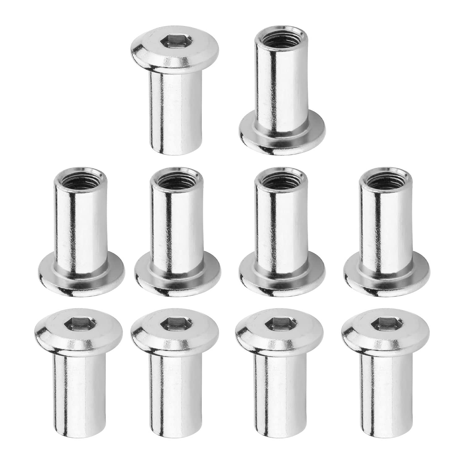 Yinpecly M6x12mm Flat Head Insert Nut Screw Post Iron Rivet Threaded Insert Nut Cross Drive Bolts Nickel Plated Finish Silver Tone 100Pcs
