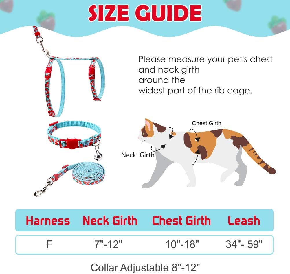 PAWCHIE Cat Harness and Leash Set - Escape Proof Adjustable H-Shaped Cat Vest and Collar Accessory, Soft Comfortable Strap for Cats Outdoor Walking