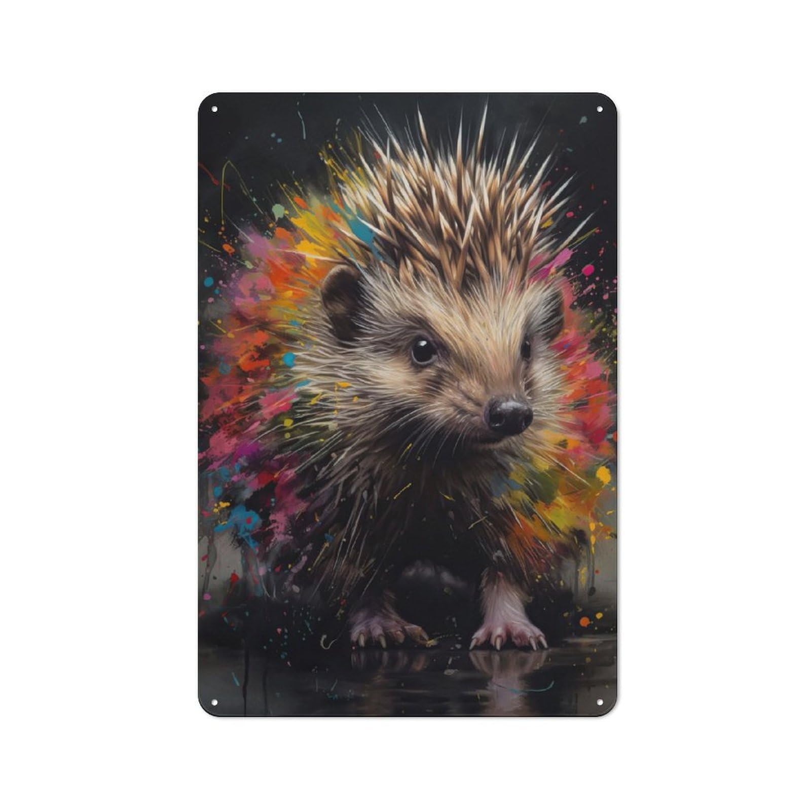 Junmoney Hedgehog Painting Retro Metal Plaque 30X20cm For Lounge Or Reading Corner, Winter Wall Decor For Reading Corner Decorators
