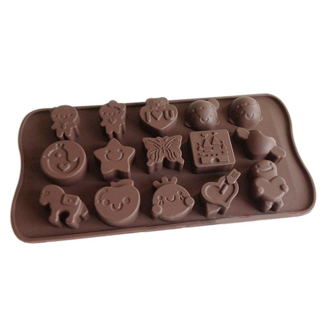 Allforhome 15 Cavity Cartoon Animal Cake Baking Molds for Kids Silicone Ice tray Cube Moulds Chocolate DIY Molds