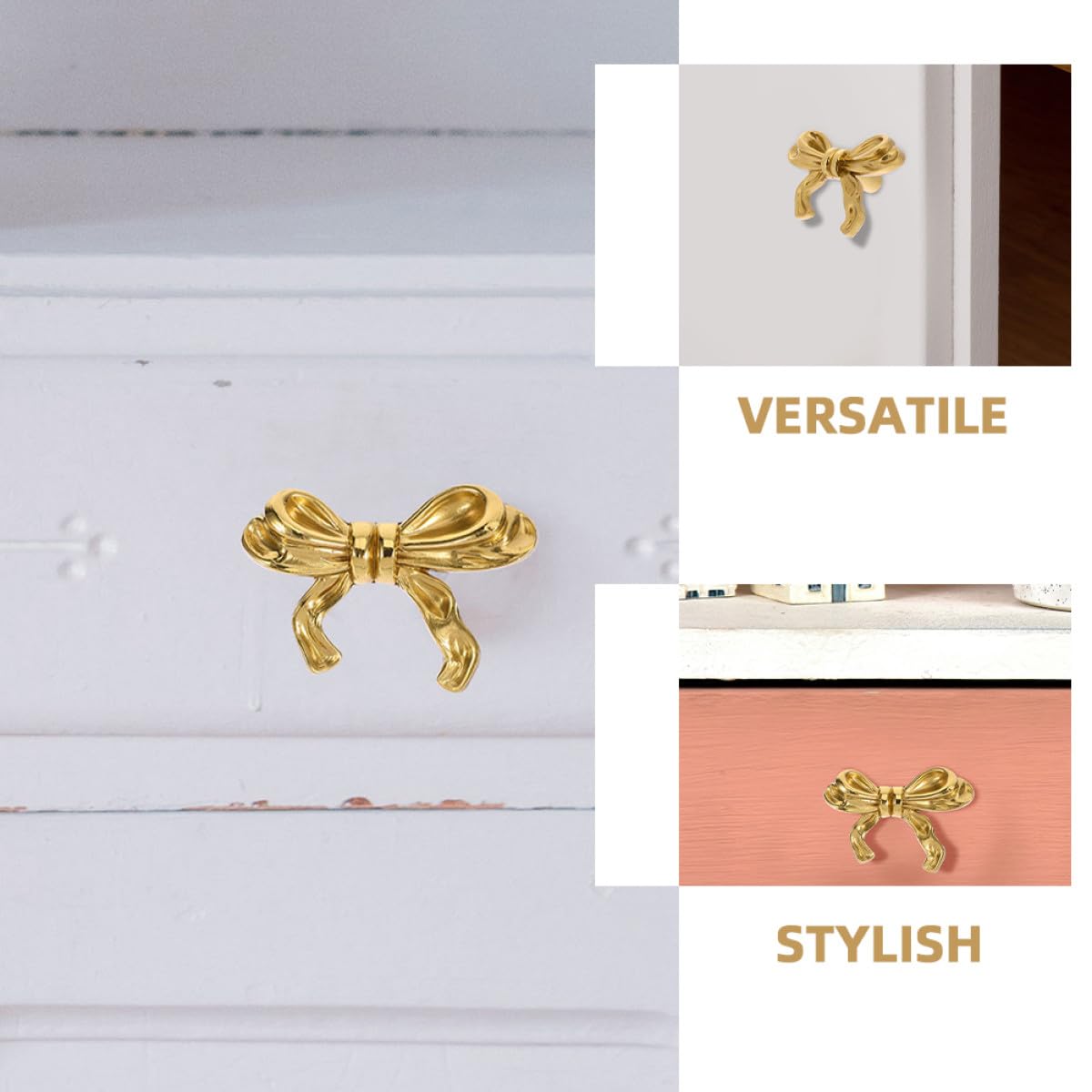 MAGICLULU Pomelli Mobili in Ottone a Forma di Fiocco 4 Pezzi, Design Ergonomico ed Elegante, Manopole Versatili per Cassetti e Armadi in Cucina e Camera
