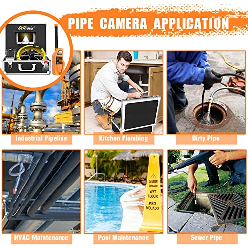 Anysun Sewer Camera With Locator, Pipe Camera With 512Hz Sonde Transmitter And Receiver, Ip68 Waterproof Industrial Plumbing Endoscope Drain Snake Cam With 7" Lcd Monitor, 8G Sd Card (100Ft/30M Cable) #TOP6