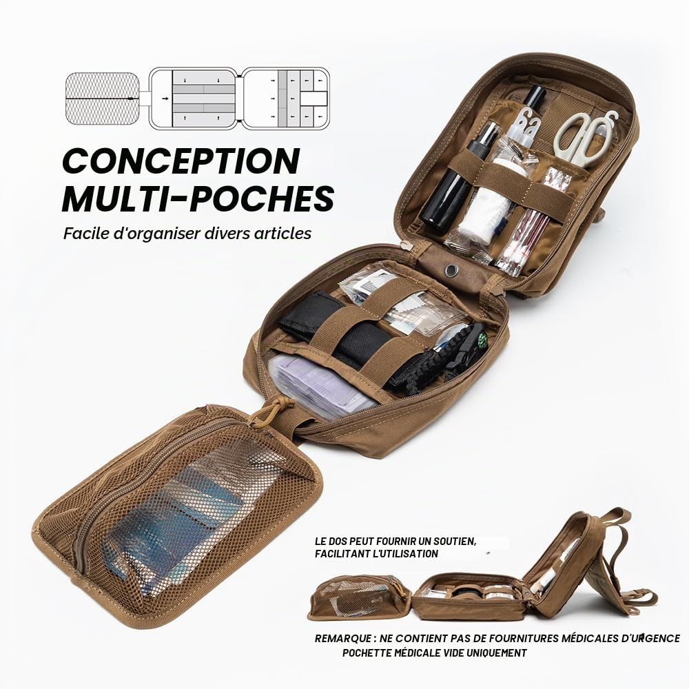 TSPRO Poche IFAK Molle Vide, Sac Médical Tactique Utilitaire pour Outdoor | Système Rip-Away, Poche Filet Amovible Zippée, Organisateur IFAK, Pochette EMT, Sac MOLLE pour Outdoor/Camping