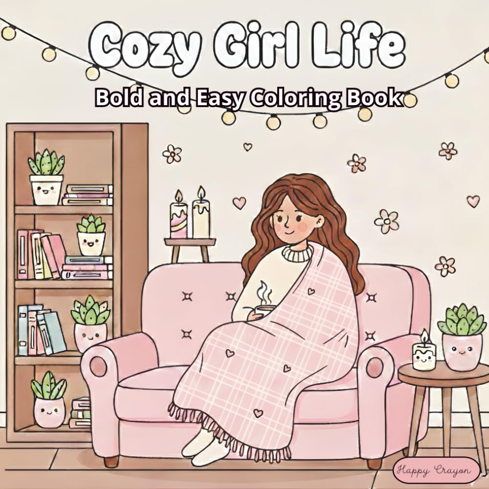 Cozy Girl Life: Bold and Easy Coloring Book: Simple and Aesthetic Scenes of Daily Relaxation for Adults and Teens