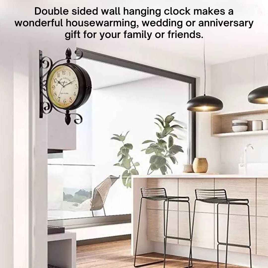 Reloj de pared vintage de doble cara, reloj de pared industrial para decoración al aire libre, decoración antigua, relojes de cocina silenciosos, steampunk de doble cara montados 7