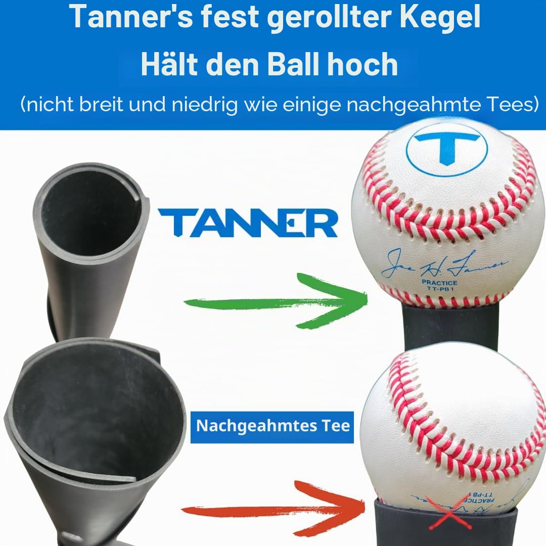 TANNER Heavy Pro Style Batting Tee | Premium Baseball/Softball/Slow Pitch Hitting Tee w/Weighted “Claw” Base & Flexible Rubber Ball Rest, Adjustable Height 26 to 43 inches