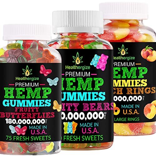 3PACK Hemp Gummies Premium-Hemp Gummy Bears, Fruit Butterflies And Fresh Peach Rings-For Sleep, Calm, Relax, Muscles, Back, Discomfort, Inflammation-Natural Hemp Party-Made in USA 3PACK Hemp Gummies Premium-Hemp Gummy Bears, Fruit Butterflies And Fresh Peach Rings-For Sleep, Calm, Relax, Muscles, Back, Discomfort, Inflammation-Natural Hemp Party-Made in USA