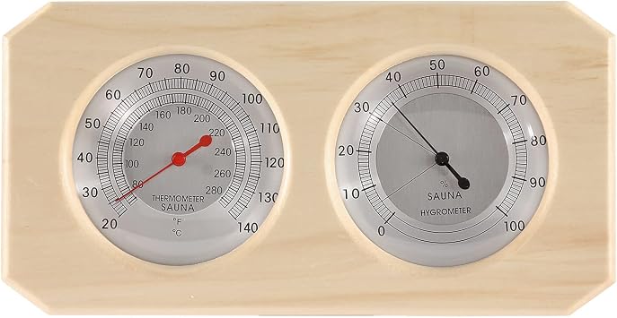 Dyna-Living 2 in 1 Sauna Wooden Sauna Hygrothermograph Indoor Fahrenheit Thermometer and Hygrometer for Hotel or Sauna Room