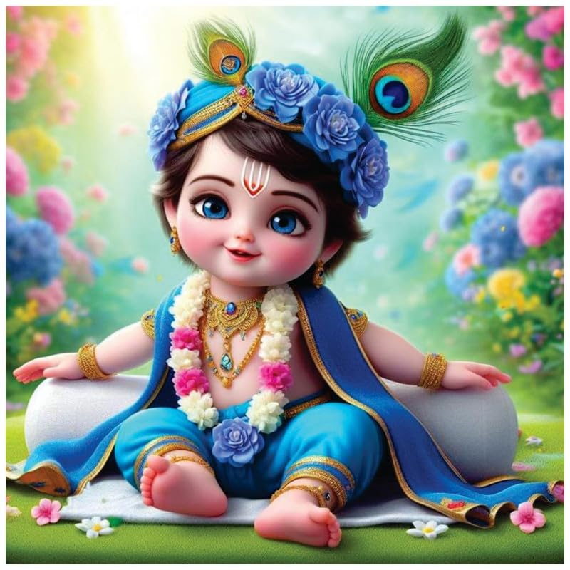 Image of British Terminal Cute little Bal Gopal Baby God Krishna| Kanha Ji | Laddu Lord Makhan Chor Painting Religious Poster for Pregnant Women for wall (matt thin vinyl,sticker,multicolor,unframed)| bj35