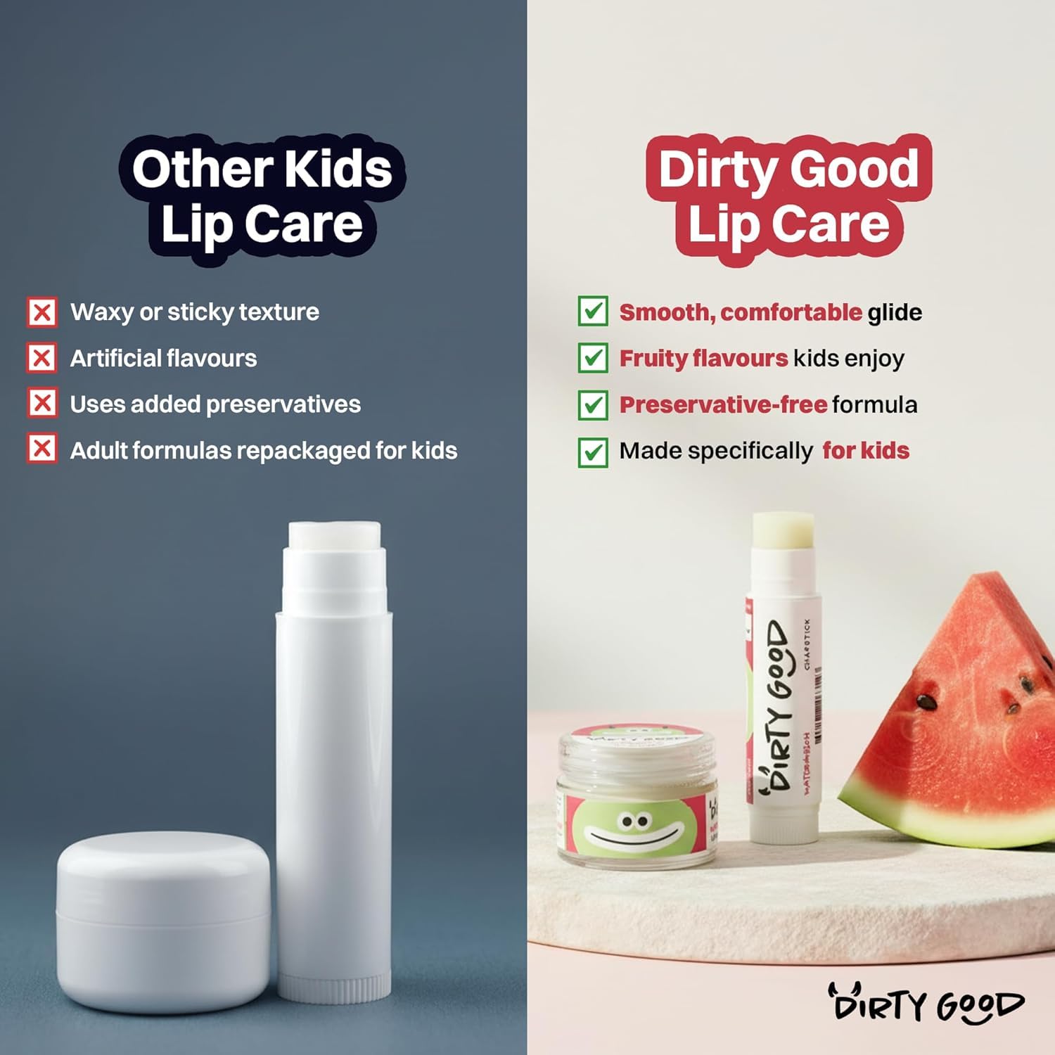 Dirty Good Kids Lip Balm Pack of 2 (5g Each) - Strawberry & Watermelon|Moisturising for Dry, Chapped Lips|Non-Sticky & Long Lasting | Shea Butter & Vitamin E | Preservative, Paraben & Phthalates Free 4