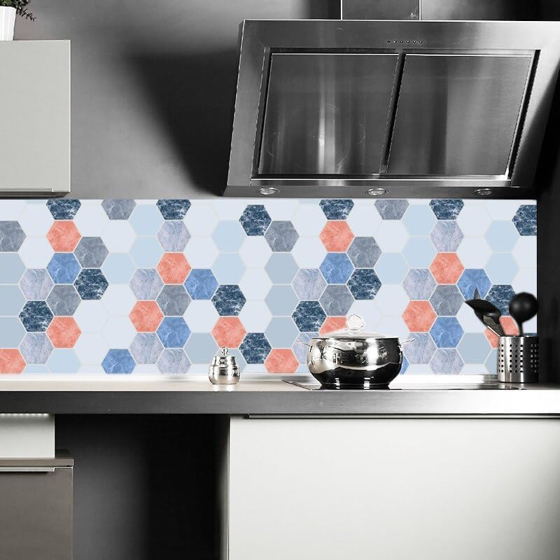 Image of FOKRIM Marble Wallpaper 45x300cm (14 SQFT) Sticker Wallpaper, Peel and Stick, Removable, Self-Adhesive, Waterproof, Decorative Wallpaper for Home, Kitchen, Bedroom, Office (Hexa Gone, 60x200)