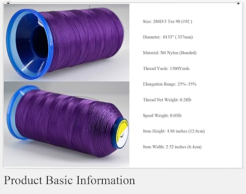 Miniatura 2 de 1300 yardas26 colores disponibles Tex 90 Hilo de nailon unido para costura de cuero 280D3 T90#92 Hilo de tapicería resistente para cuero y otras