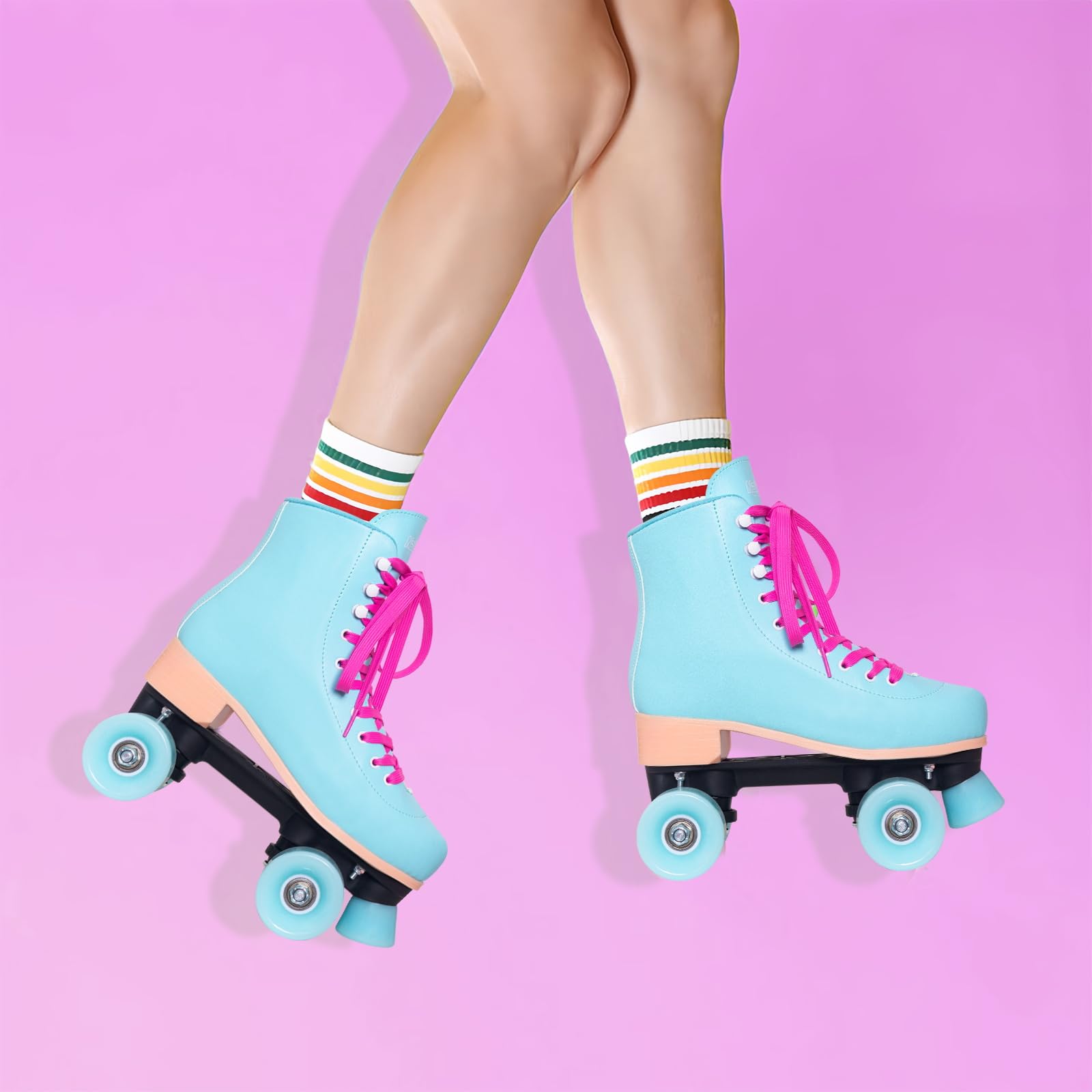 Nattork Roller Skates for Women Outdoor Fun Fashionable Roller Derby Skates for Men Girls Boys Pink Purple Blue Teal Yellow