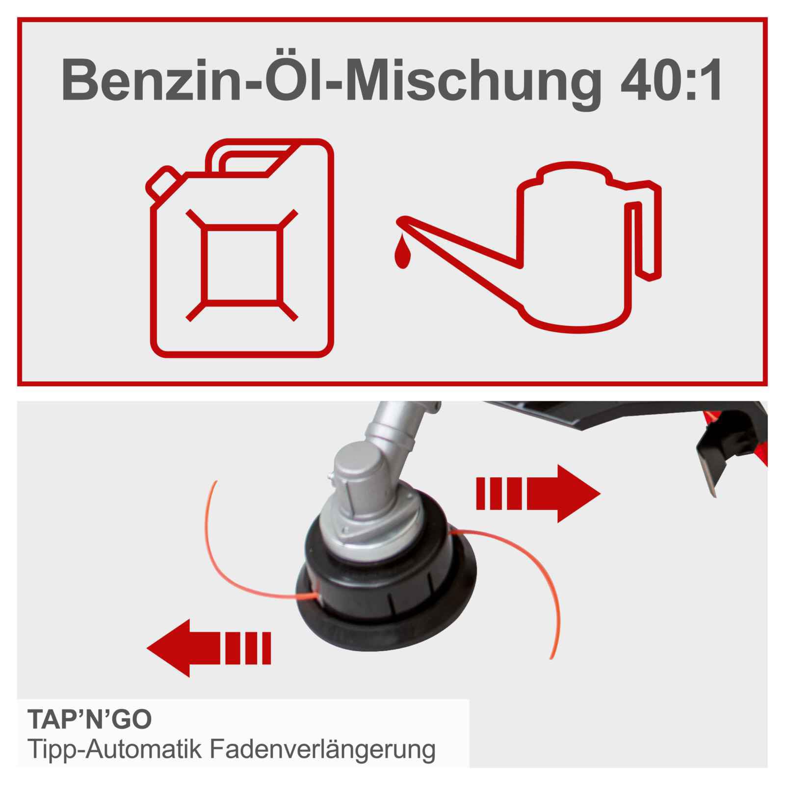 Scheppach Benzin Multifunktionsgerät MFH5300-4BP Multigartengerät | 4in1 Motorsense, Rasentrimmer, Heckenschere, Hochentaster | 2-Takt Motor / 51,7 cm³ | 1300W - 1,8 PS Leistung