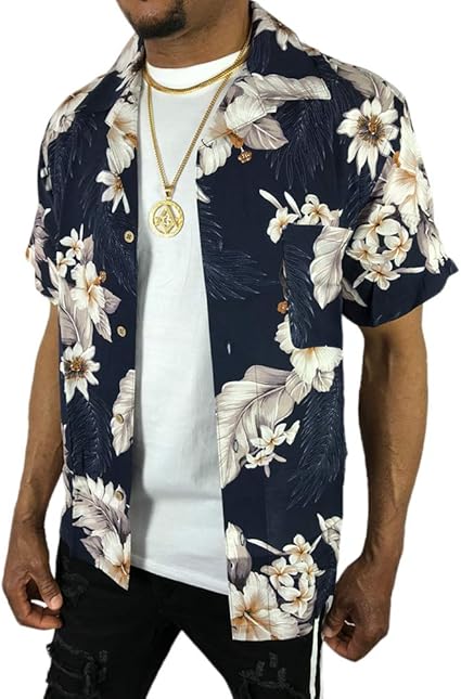 Amazon アロハシャツ ボタンシャツ 半袖 大きい メンズ レディース 春夏 カジュアル プリント ハイビスカス ネイビー 白 ホワイト Sb64 シャツ 通販