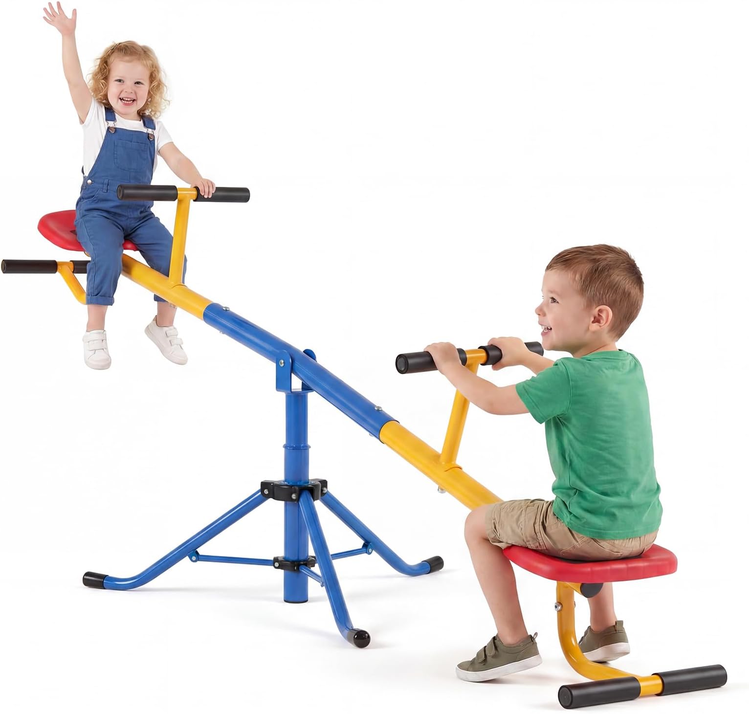 HONEY JOY Kids Seesaw Teeter Totter, 2-Person Heavy Duty Metal Playground Equipment for Backyard, 360 Degree Rotation Fun for Toddlers Boys Girls Age 3-8, Teeter Totter for Kids Outdoor(Metal Blue)
