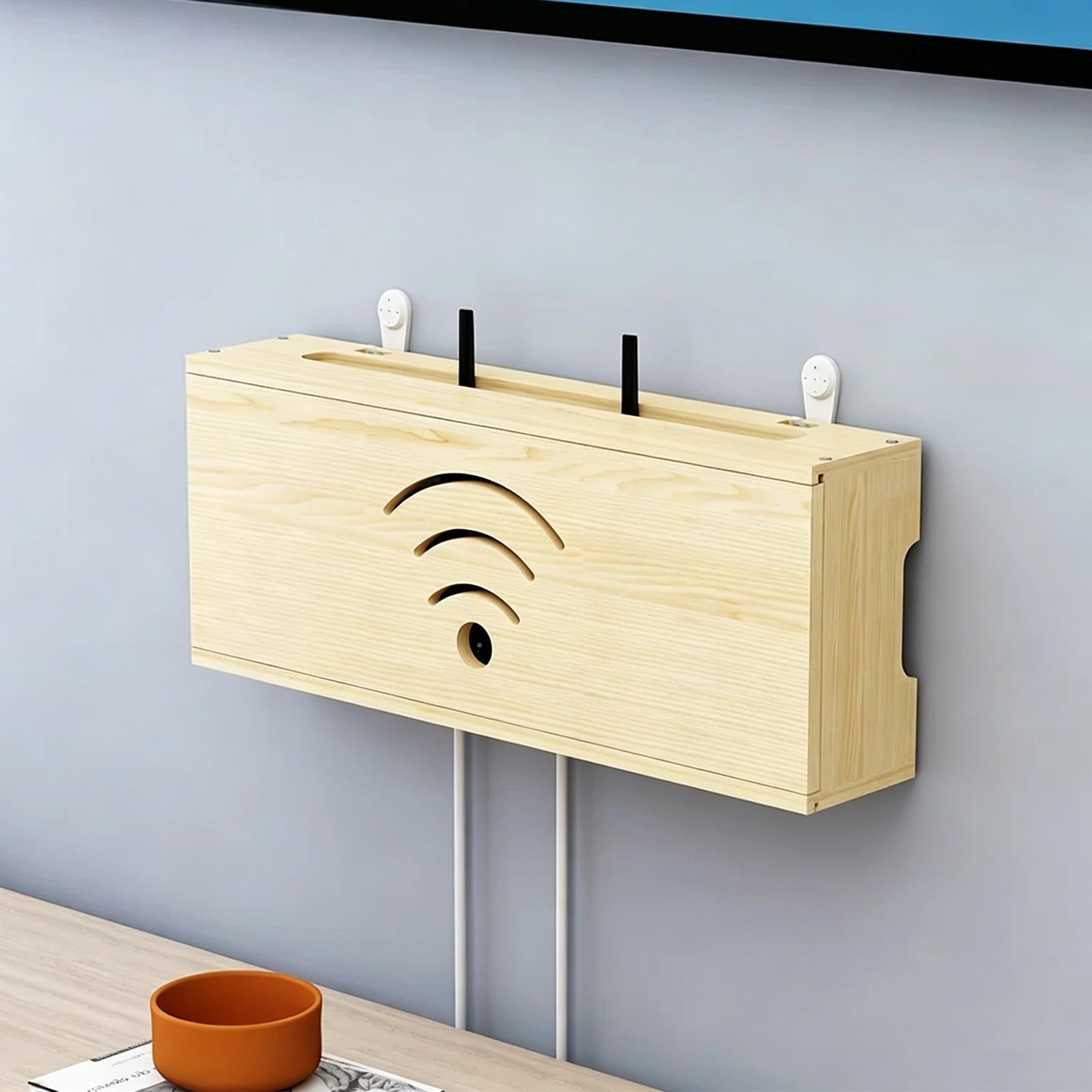 Support mural en bois pour routeur WiFi et boîtier de gestion raffiné