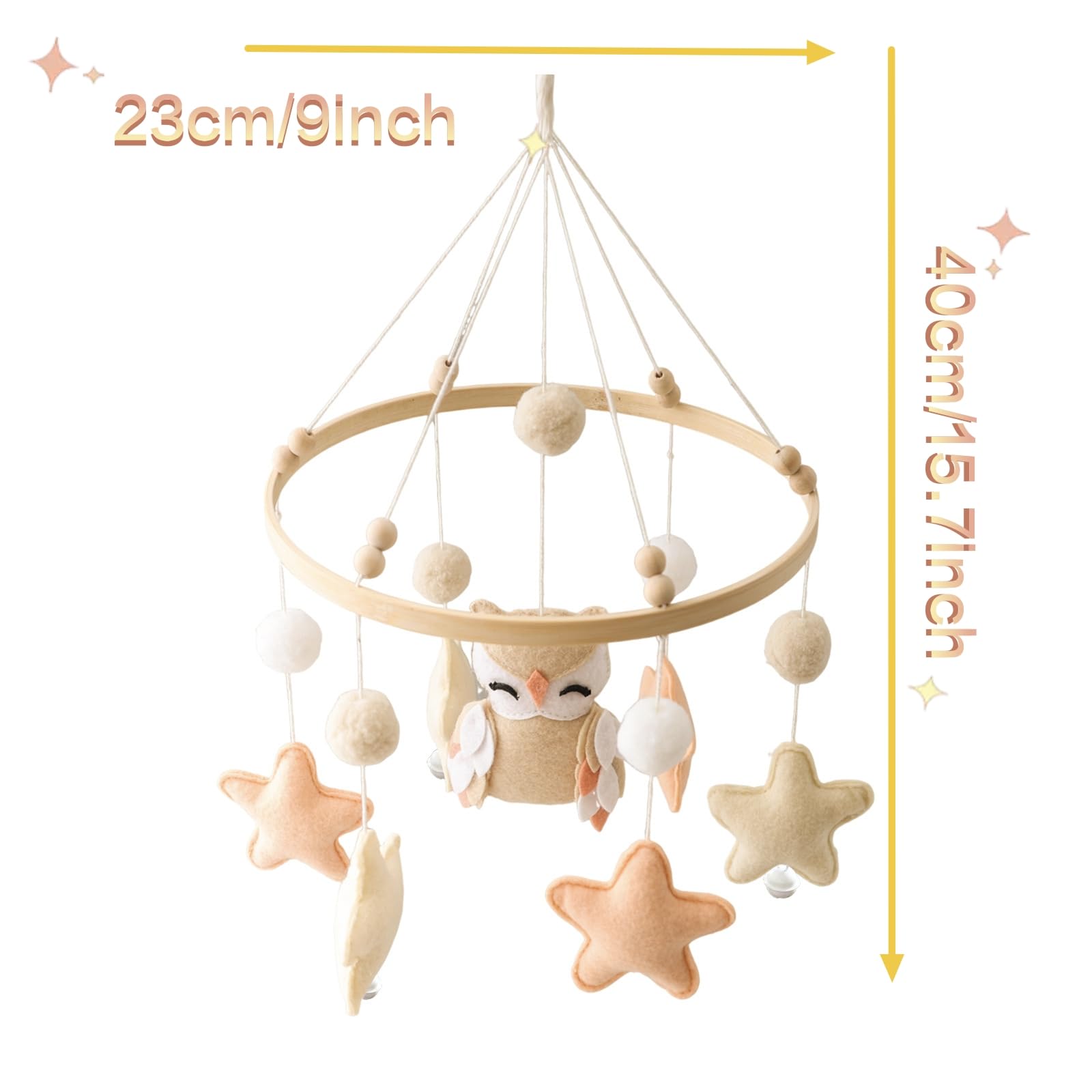 Baby Mobile for Crib New Style Owl Star Crib Mobile, Handmade Felt Gender Neutral Crib Toy, Nursery Decor Theme for Infant Bedroom Hanging, Gender Neutral Baby Gift (Beige)