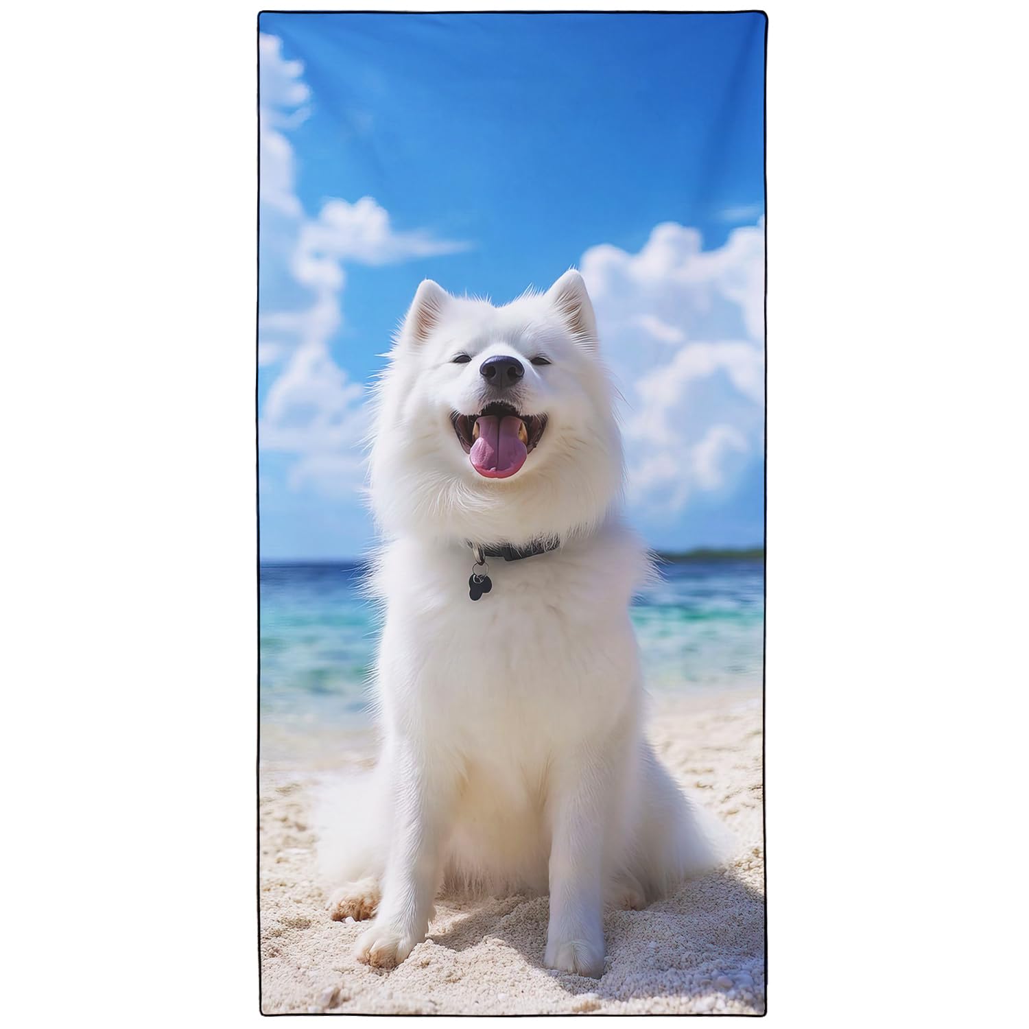 Violetpos Samoyed Beach Towel for Dog Lovers, Extra Large 180x90 cm 250GSM Microfibre, Sand Free Quick Dry, Ideal Vacation Gifts with Carry Bag for Pool Cruise Camping — image 1